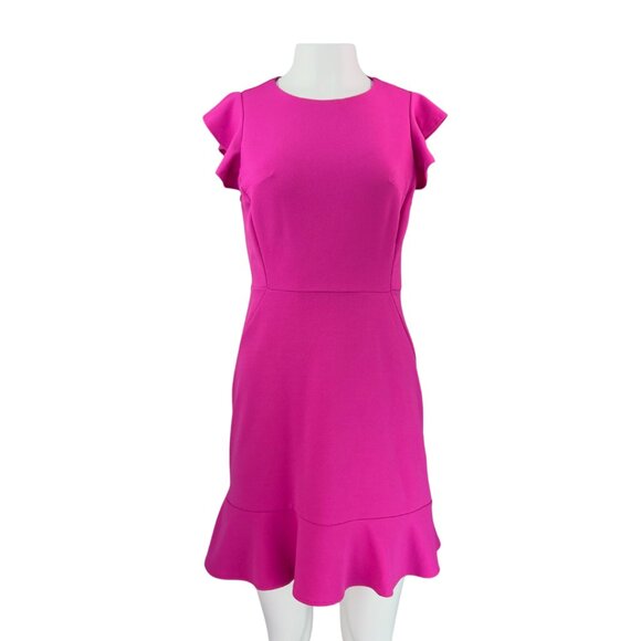 She + Sky Fuscia Dress with Ruffle Hem and Sleeves - Picture 1 of 2